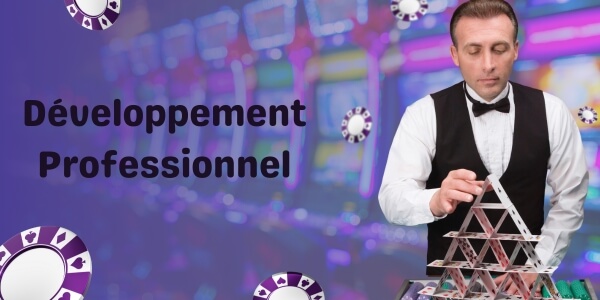Un croupier de casino fait une tour de cartes